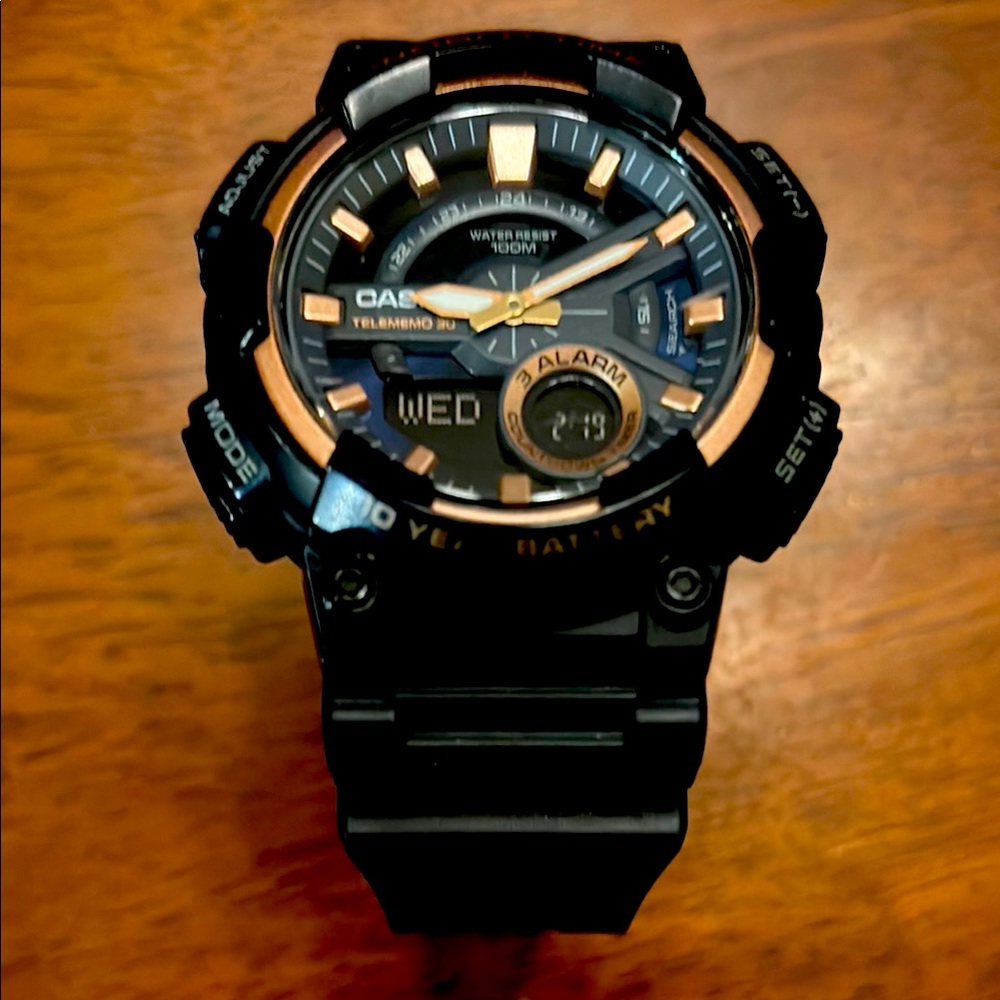 Casio World Time Dark Blue and Gold Analog-Digital Watch